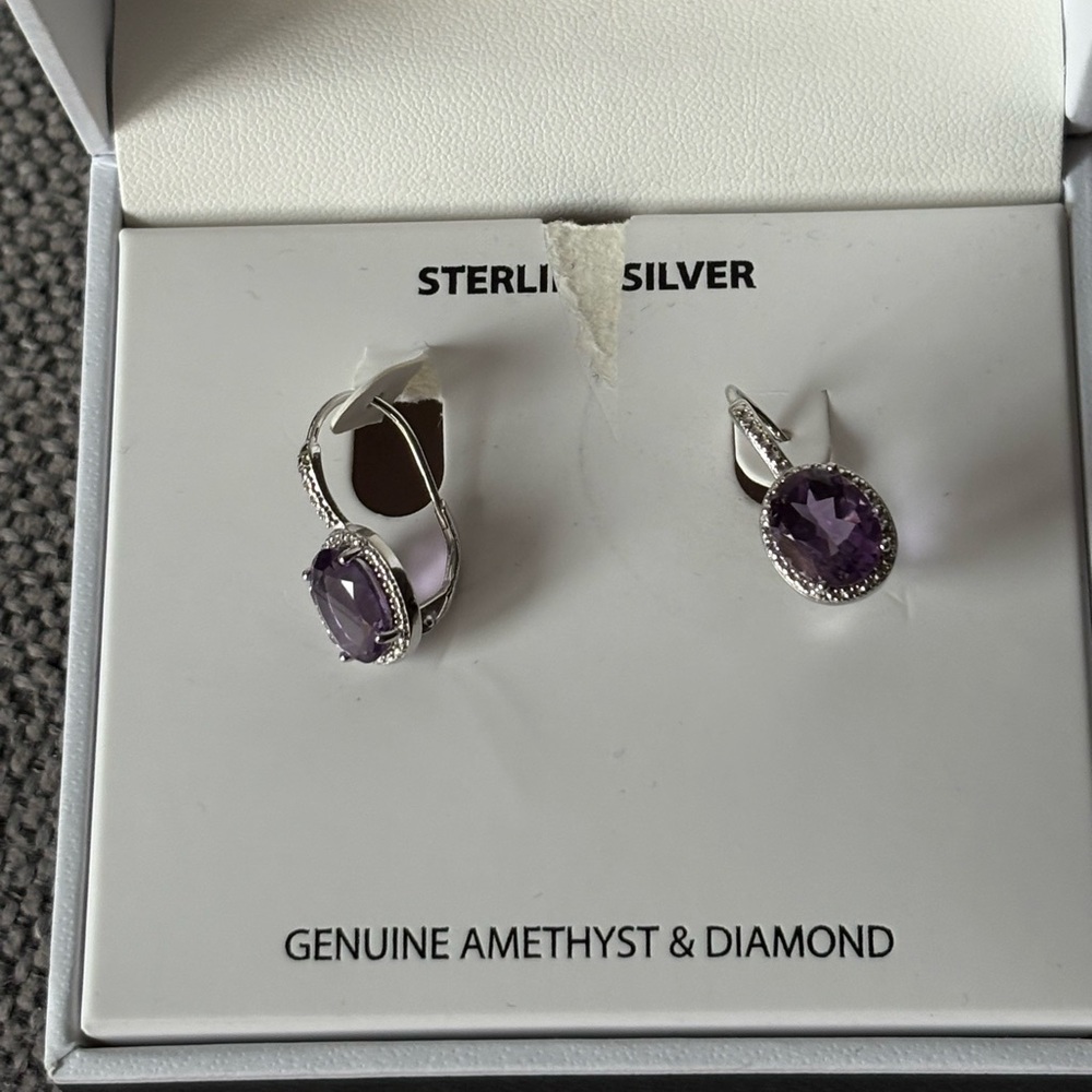 Sterling Silver Earrings with Amethyst and Diamond’s.